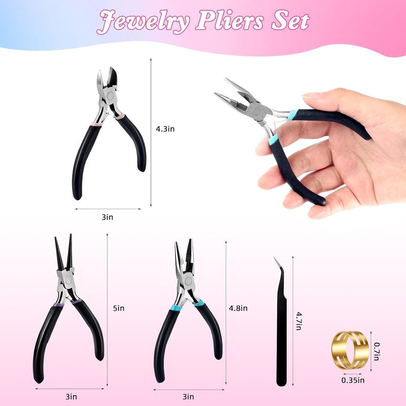 URSKYTOUS 3Pcs Jewelry Pliers Set Jewelry Making Pliers Tools Kit Include Jewelry Making Needle Nose Chain Nose Round Bent Pliers Wire Cutter for Bracelet Beading Craft Jewelry Making Supplies (Black) - Image 4